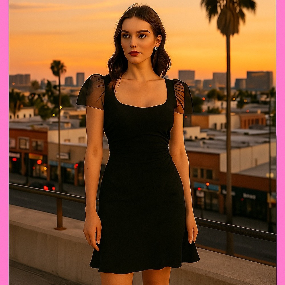 Giorgio Armani Black Sheer Sleeve Cocktail Dress Made in Italy Size 42 (US 6/8)